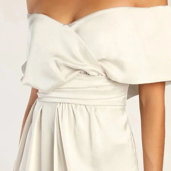 NWOT Lulus Always Celebrating Ivory Satin Off-the-Shoulder Mini‎ Dress - Picture 5 of 9